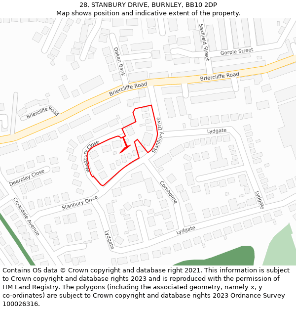 28, STANBURY DRIVE, BURNLEY, BB10 2DP: Location map and indicative extent of plot