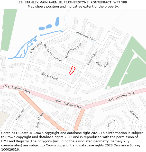 28, STANLEY MAIN AVENUE, FEATHERSTONE, PONTEFRACT, WF7 5PR: Location map and indicative extent of plot