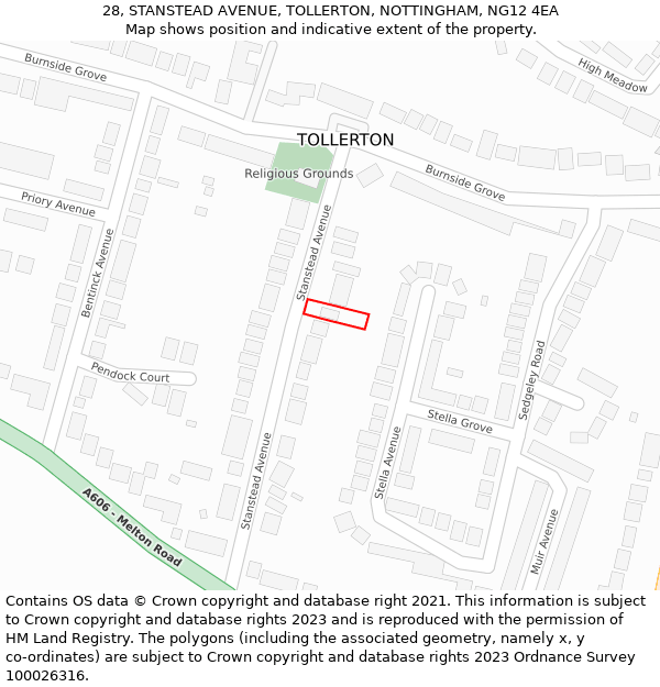 28, STANSTEAD AVENUE, TOLLERTON, NOTTINGHAM, NG12 4EA: Location map and indicative extent of plot