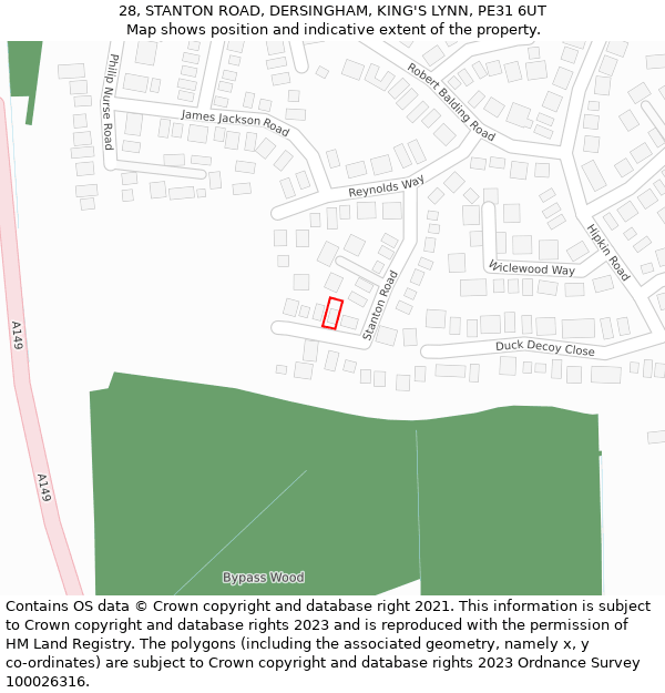 28, STANTON ROAD, DERSINGHAM, KING'S LYNN, PE31 6UT: Location map and indicative extent of plot