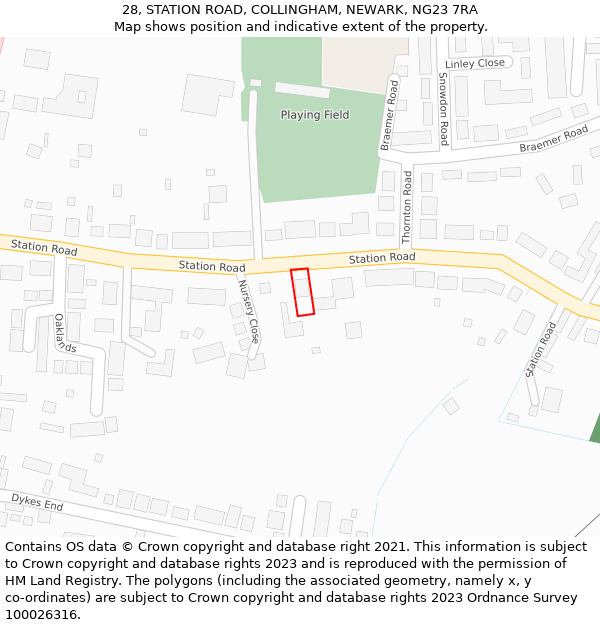 28, STATION ROAD, COLLINGHAM, NEWARK, NG23 7RA: Location map and indicative extent of plot
