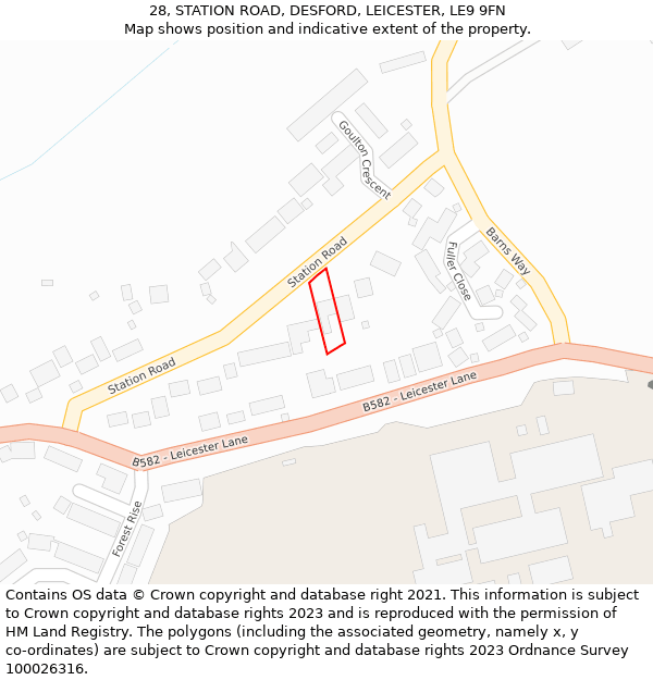 28, STATION ROAD, DESFORD, LEICESTER, LE9 9FN: Location map and indicative extent of plot