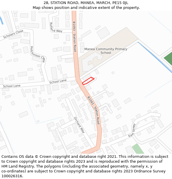 28, STATION ROAD, MANEA, MARCH, PE15 0JL: Location map and indicative extent of plot