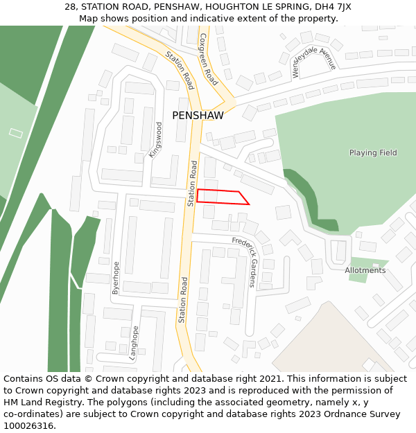 28, STATION ROAD, PENSHAW, HOUGHTON LE SPRING, DH4 7JX: Location map and indicative extent of plot