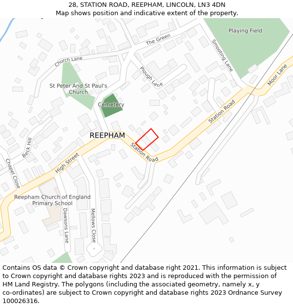28, STATION ROAD, REEPHAM, LINCOLN, LN3 4DN: Location map and indicative extent of plot