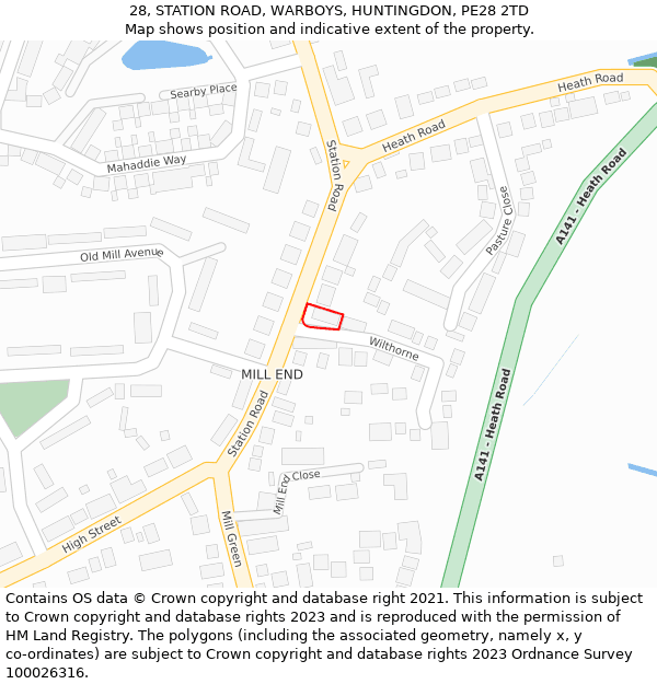 28, STATION ROAD, WARBOYS, HUNTINGDON, PE28 2TD: Location map and indicative extent of plot