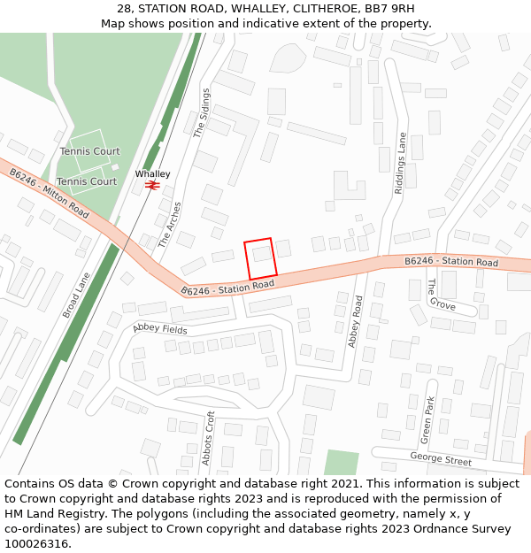 28, STATION ROAD, WHALLEY, CLITHEROE, BB7 9RH: Location map and indicative extent of plot