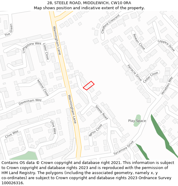 28, STEELE ROAD, MIDDLEWICH, CW10 0RA: Location map and indicative extent of plot