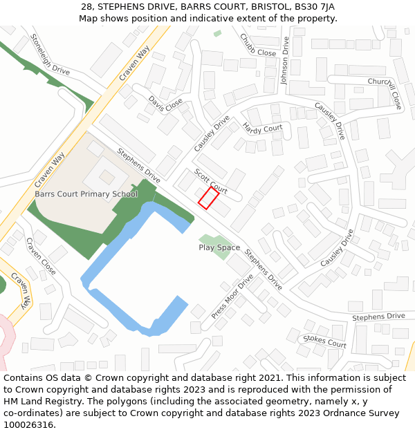 28, STEPHENS DRIVE, BARRS COURT, BRISTOL, BS30 7JA: Location map and indicative extent of plot