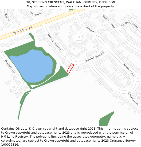 28, STERLING CRESCENT, WALTHAM, GRIMSBY, DN37 0DN: Location map and indicative extent of plot