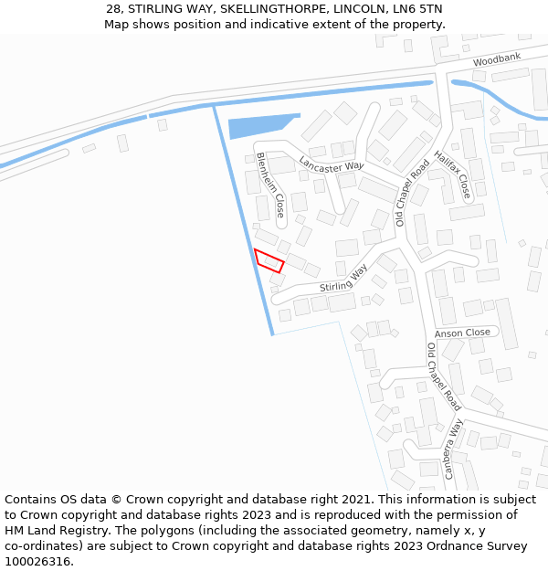 28, STIRLING WAY, SKELLINGTHORPE, LINCOLN, LN6 5TN: Location map and indicative extent of plot