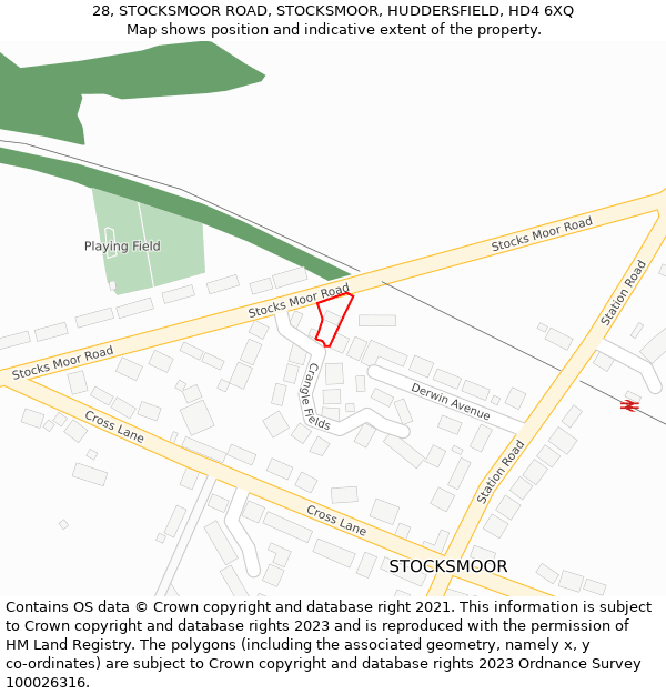 28, STOCKSMOOR ROAD, STOCKSMOOR, HUDDERSFIELD, HD4 6XQ: Location map and indicative extent of plot