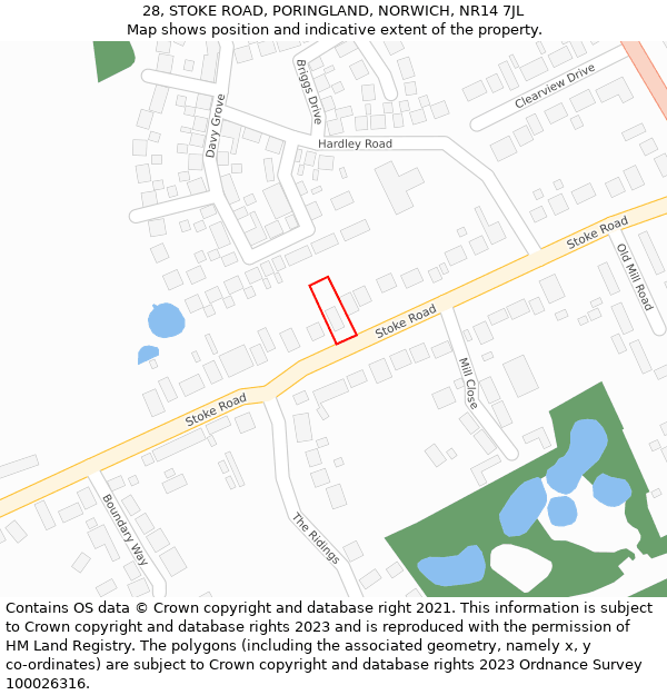 28, STOKE ROAD, PORINGLAND, NORWICH, NR14 7JL: Location map and indicative extent of plot