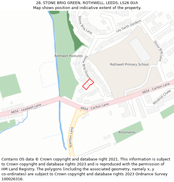28, STONE BRIG GREEN, ROTHWELL, LEEDS, LS26 0UA: Location map and indicative extent of plot