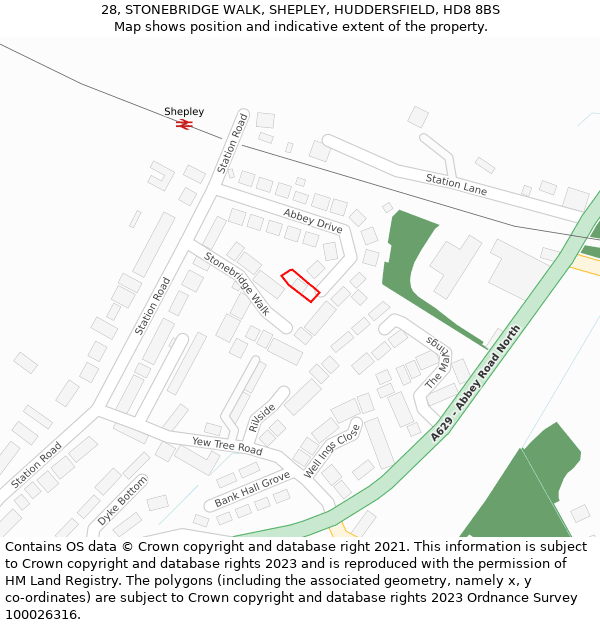 28, STONEBRIDGE WALK, SHEPLEY, HUDDERSFIELD, HD8 8BS: Location map and indicative extent of plot