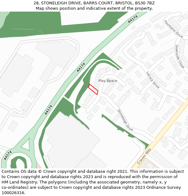 28, STONELEIGH DRIVE, BARRS COURT, BRISTOL, BS30 7BZ: Location map and indicative extent of plot
