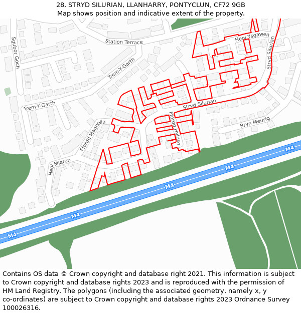 28, STRYD SILURIAN, LLANHARRY, PONTYCLUN, CF72 9GB: Location map and indicative extent of plot