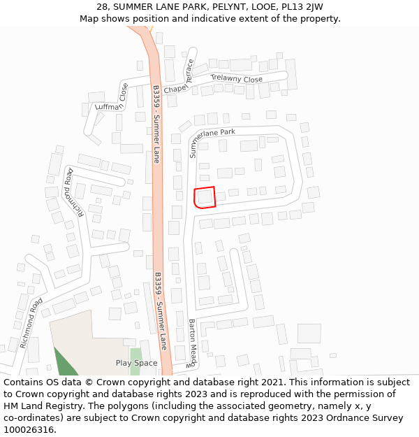 28, SUMMER LANE PARK, PELYNT, LOOE, PL13 2JW: Location map and indicative extent of plot