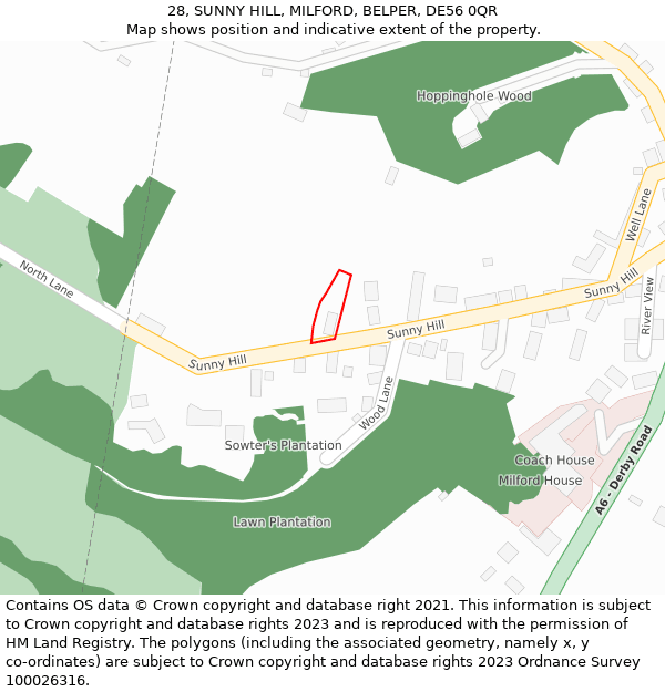 28, SUNNY HILL, MILFORD, BELPER, DE56 0QR: Location map and indicative extent of plot