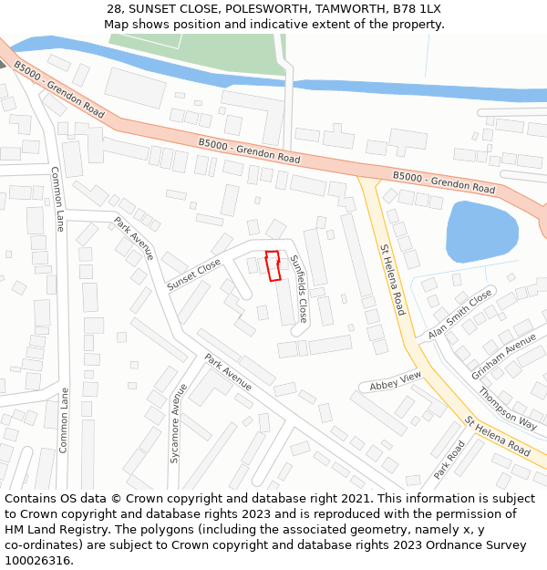 28, SUNSET CLOSE, POLESWORTH, TAMWORTH, B78 1LX: Location map and indicative extent of plot