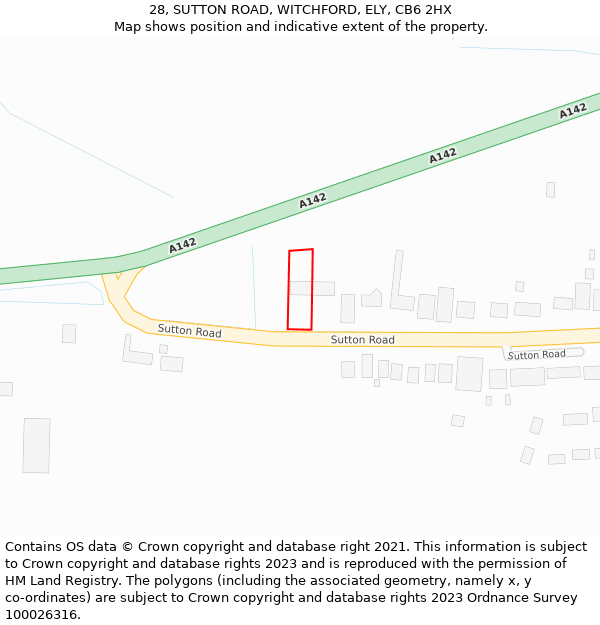 28, SUTTON ROAD, WITCHFORD, ELY, CB6 2HX: Location map and indicative extent of plot