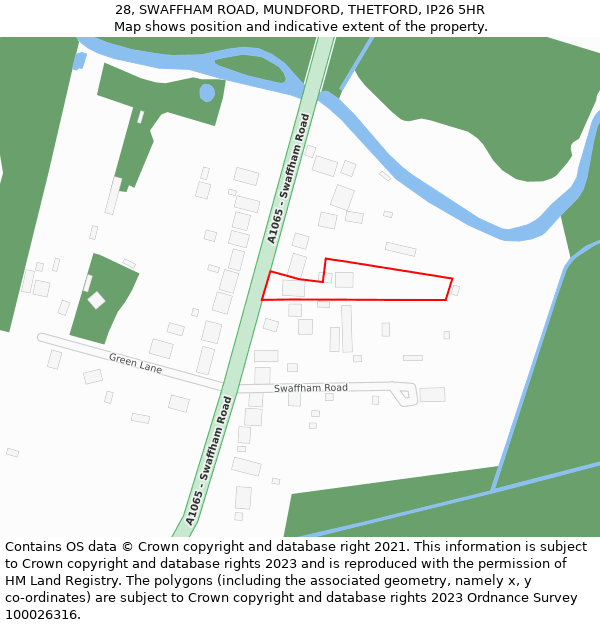 28, SWAFFHAM ROAD, MUNDFORD, THETFORD, IP26 5HR: Location map and indicative extent of plot