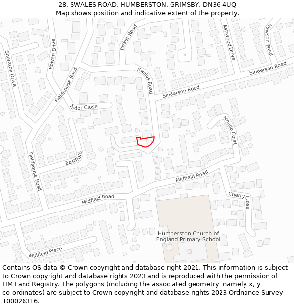 28, SWALES ROAD, HUMBERSTON, GRIMSBY, DN36 4UQ: Location map and indicative extent of plot