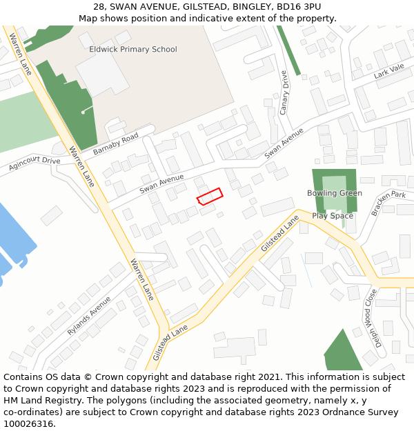 28, SWAN AVENUE, GILSTEAD, BINGLEY, BD16 3PU: Location map and indicative extent of plot