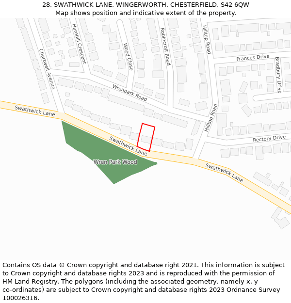 28, SWATHWICK LANE, WINGERWORTH, CHESTERFIELD, S42 6QW: Location map and indicative extent of plot