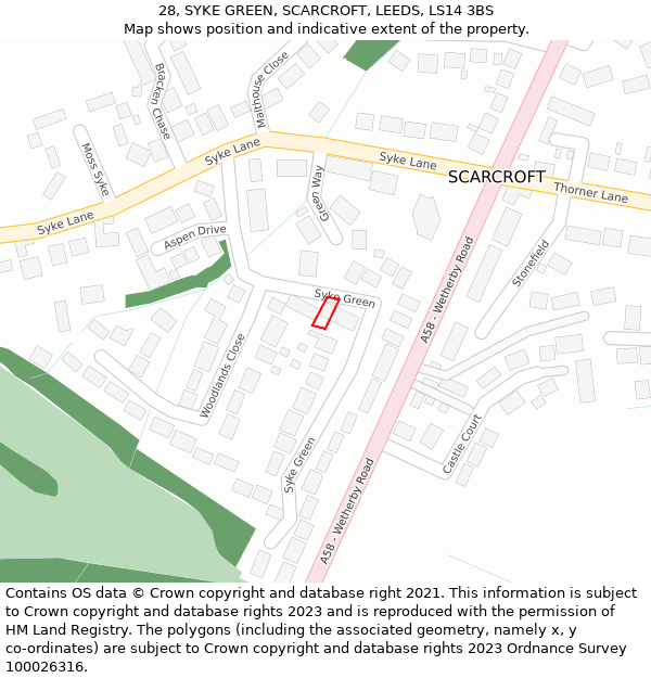28, SYKE GREEN, SCARCROFT, LEEDS, LS14 3BS: Location map and indicative extent of plot