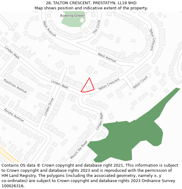 28, TALTON CRESCENT, PRESTATYN, LL19 9HD: Location map and indicative extent of plot