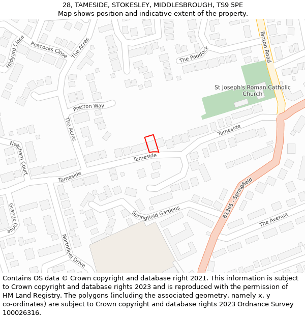 28, TAMESIDE, STOKESLEY, MIDDLESBROUGH, TS9 5PE: Location map and indicative extent of plot