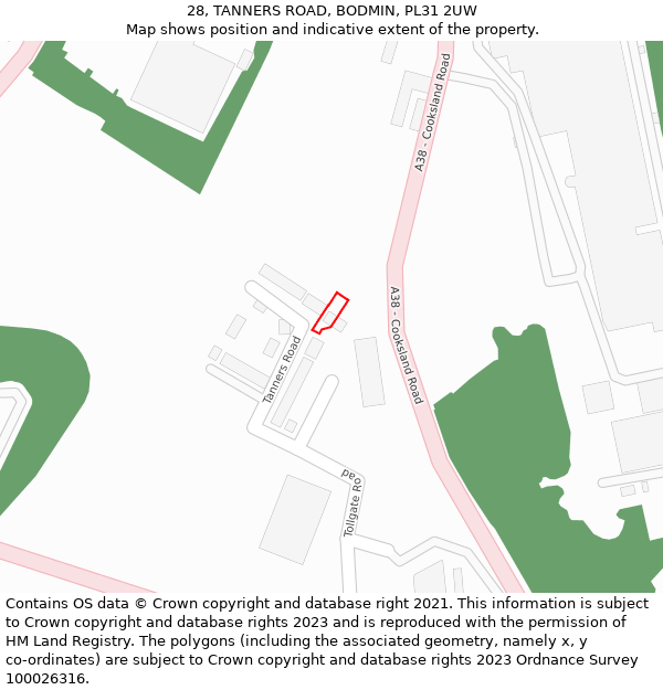 28, TANNERS ROAD, BODMIN, PL31 2UW: Location map and indicative extent of plot