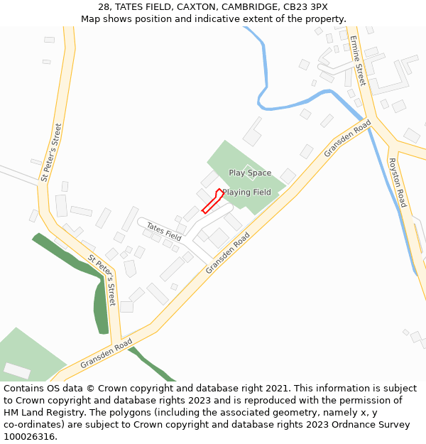 28, TATES FIELD, CAXTON, CAMBRIDGE, CB23 3PX: Location map and indicative extent of plot