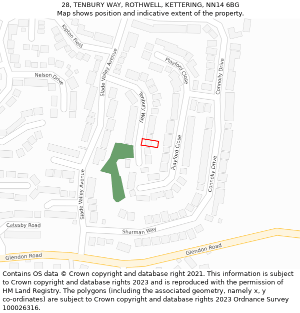 28, TENBURY WAY, ROTHWELL, KETTERING, NN14 6BG: Location map and indicative extent of plot