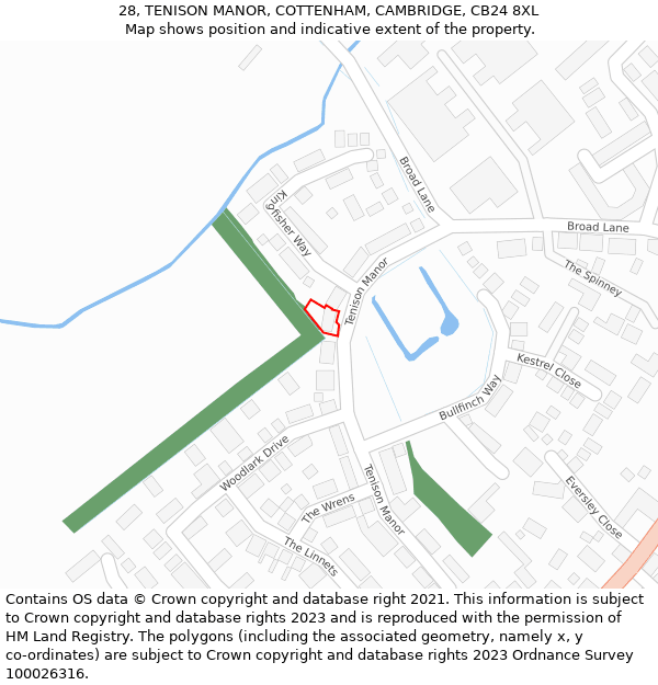 28, TENISON MANOR, COTTENHAM, CAMBRIDGE, CB24 8XL: Location map and indicative extent of plot