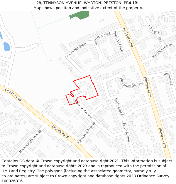 28, TENNYSON AVENUE, WARTON, PRESTON, PR4 1BL: Location map and indicative extent of plot