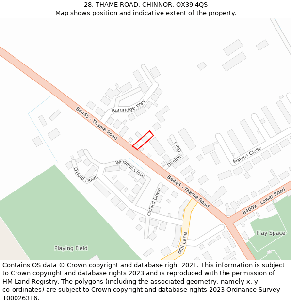 28, THAME ROAD, CHINNOR, OX39 4QS: Location map and indicative extent of plot