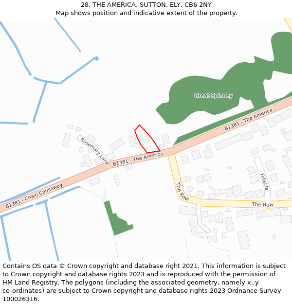 28, THE AMERICA, SUTTON, ELY, CB6 2NY: Location map and indicative extent of plot