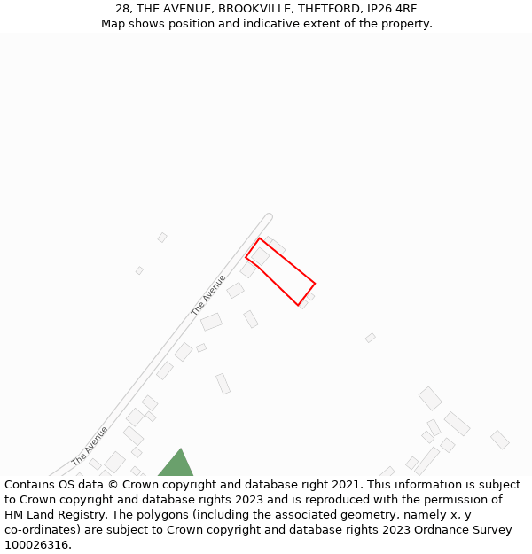 28, THE AVENUE, BROOKVILLE, THETFORD, IP26 4RF: Location map and indicative extent of plot