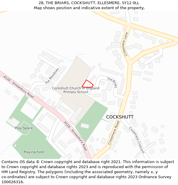 28, THE BRIARS, COCKSHUTT, ELLESMERE, SY12 0LL: Location map and indicative extent of plot