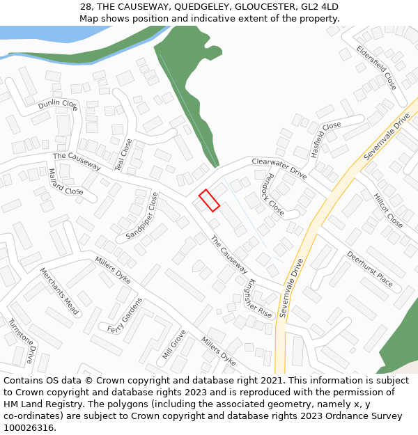 28, THE CAUSEWAY, QUEDGELEY, GLOUCESTER, GL2 4LD: Location map and indicative extent of plot