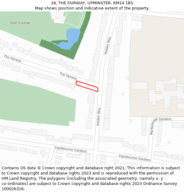 28, THE FAIRWAY, UPMINSTER, RM14 1BS: Location map and indicative extent of plot