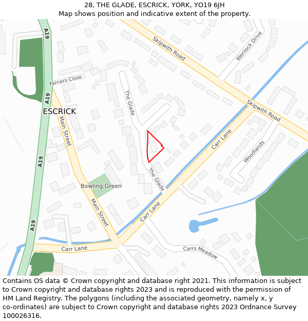 28, THE GLADE, ESCRICK, YORK, YO19 6JH: Location map and indicative extent of plot