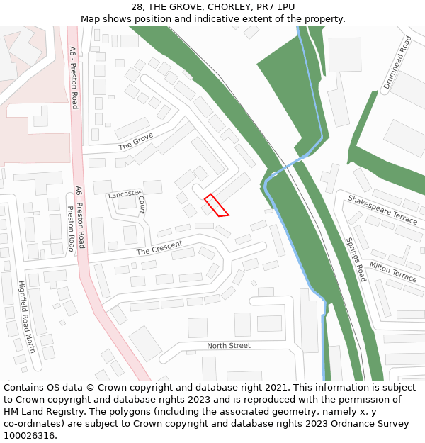 28, THE GROVE, CHORLEY, PR7 1PU: Location map and indicative extent of plot