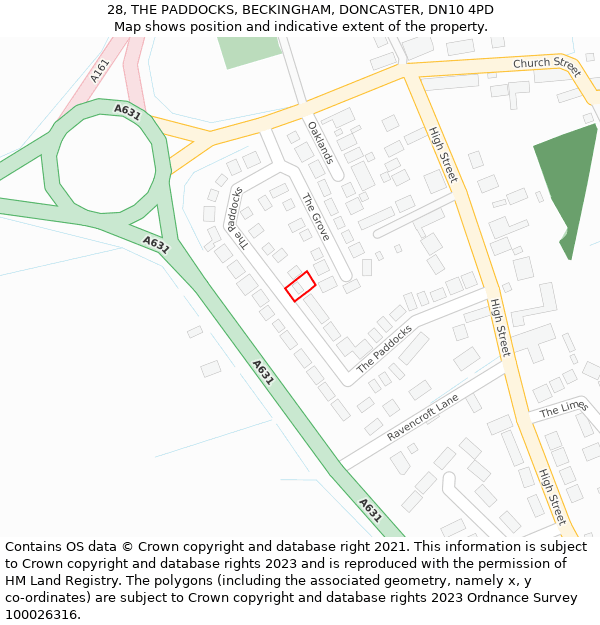 28, THE PADDOCKS, BECKINGHAM, DONCASTER, DN10 4PD: Location map and indicative extent of plot