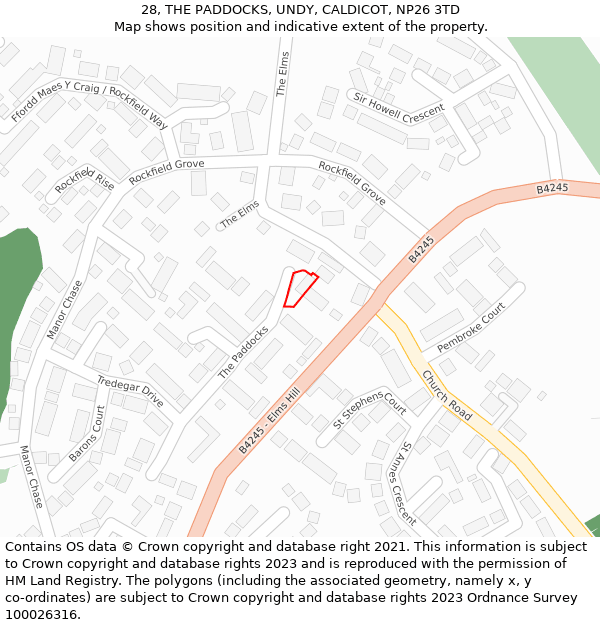 28, THE PADDOCKS, UNDY, CALDICOT, NP26 3TD: Location map and indicative extent of plot