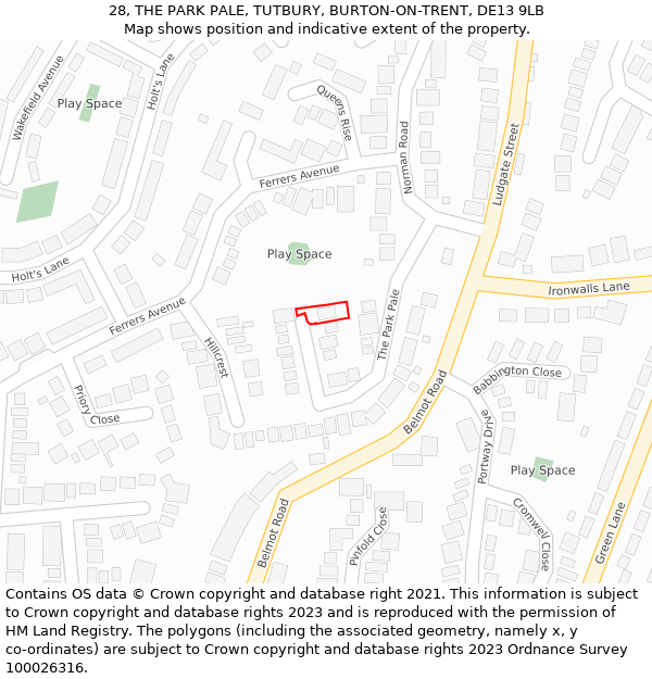 28, THE PARK PALE, TUTBURY, BURTON-ON-TRENT, DE13 9LB: Location map and indicative extent of plot