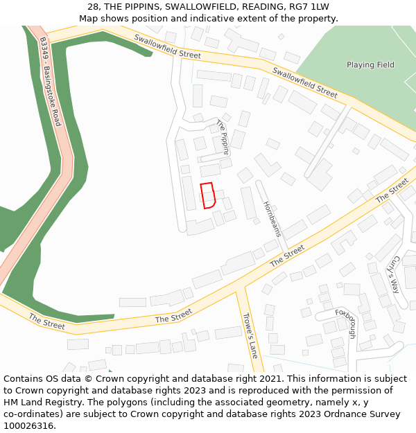 28, THE PIPPINS, SWALLOWFIELD, READING, RG7 1LW: Location map and indicative extent of plot