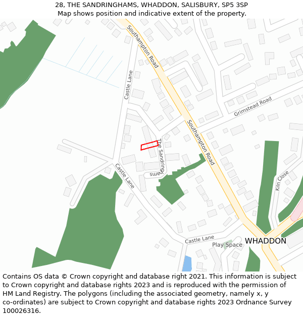 28, THE SANDRINGHAMS, WHADDON, SALISBURY, SP5 3SP: Location map and indicative extent of plot